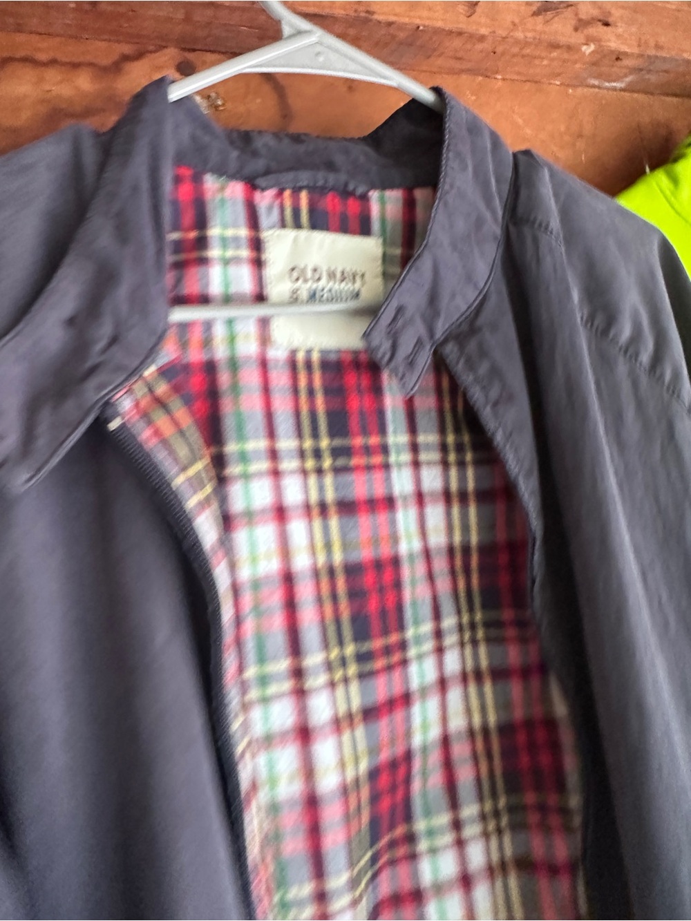 Old Navy Navy Jacket with Red & Green Plaid Lining